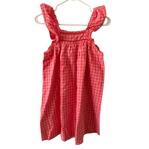 NWT‎ Crewcuts Pink Gingham Ruffle Sleeve Dress Linen Blend Size 10 - Picture 2 of 7